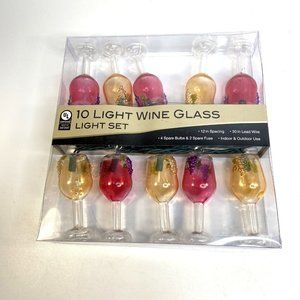 Kurt Adler Christmas String Light 10 Wine Glass Set Xmas Tree Bar Patio Camper
